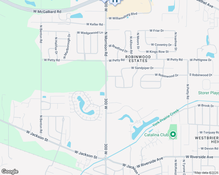 map of restaurants, bars, coffee shops, grocery stores, and more near 1704 North Morrison Road in Muncie