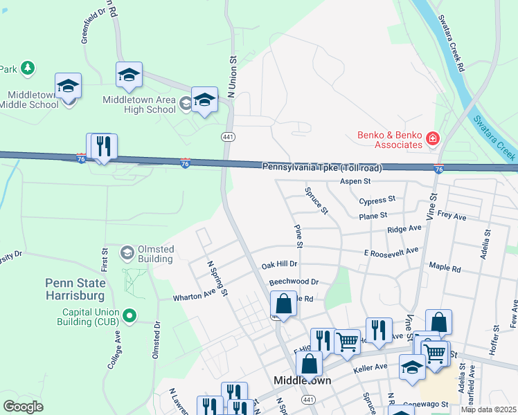 map of restaurants, bars, coffee shops, grocery stores, and more near in Middletown