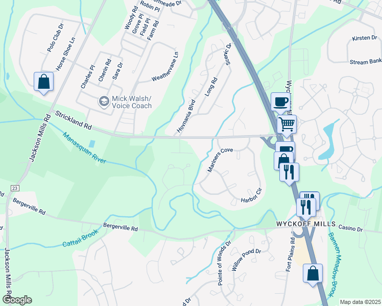 map of restaurants, bars, coffee shops, grocery stores, and more near 259 Chickadee Court in Freehold