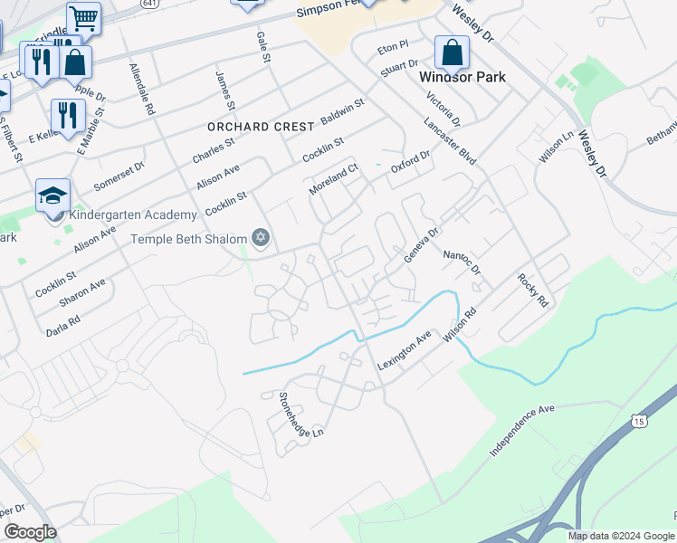 map of restaurants, bars, coffee shops, grocery stores, and more near 481 Delancey Court in Mechanicsburg