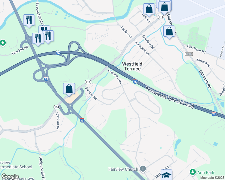map of restaurants, bars, coffee shops, grocery stores, and more near 314 Weatherstone Drive in New Cumberland
