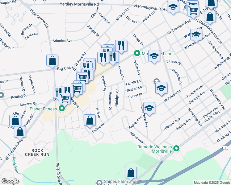 map of restaurants, bars, coffee shops, grocery stores, and more near 582 Elbridge Road in Morrisville
