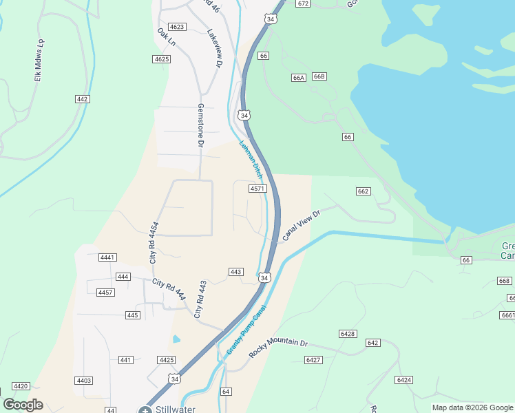 map of restaurants, bars, coffee shops, grocery stores, and more near 466 County Road in Grand Lake