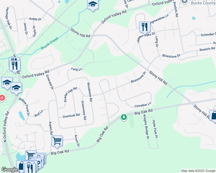map of restaurants, bars, coffee shops, grocery stores, and more near 385 Tall Meadow Lane in Yardley