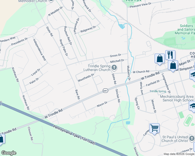 map of restaurants, bars, coffee shops, grocery stores, and more near 111 Easterly Drive in Mechanicsburg