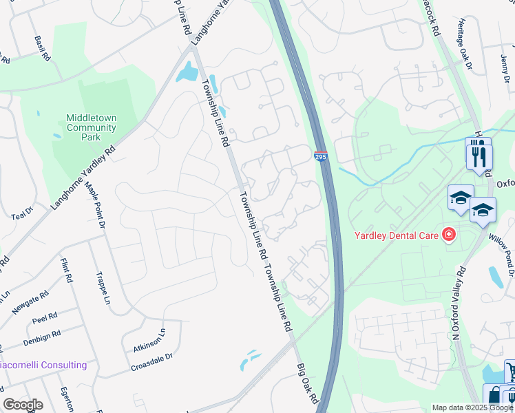 map of restaurants, bars, coffee shops, grocery stores, and more near 1901 Sterling Road in Yardley