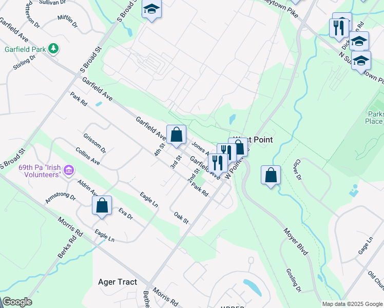map of restaurants, bars, coffee shops, grocery stores, and more near 657 Garfield Avenue in Lansdale