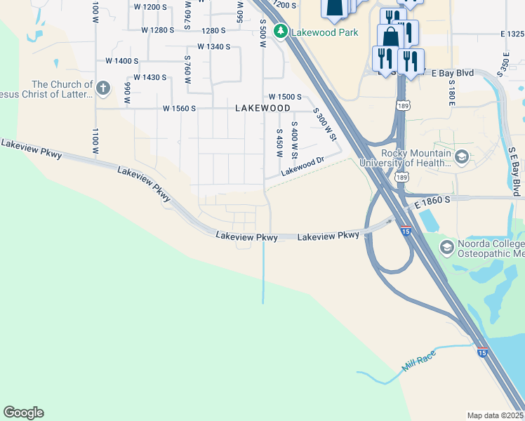 map of restaurants, bars, coffee shops, grocery stores, and more near 1895 South 530 West in Provo
