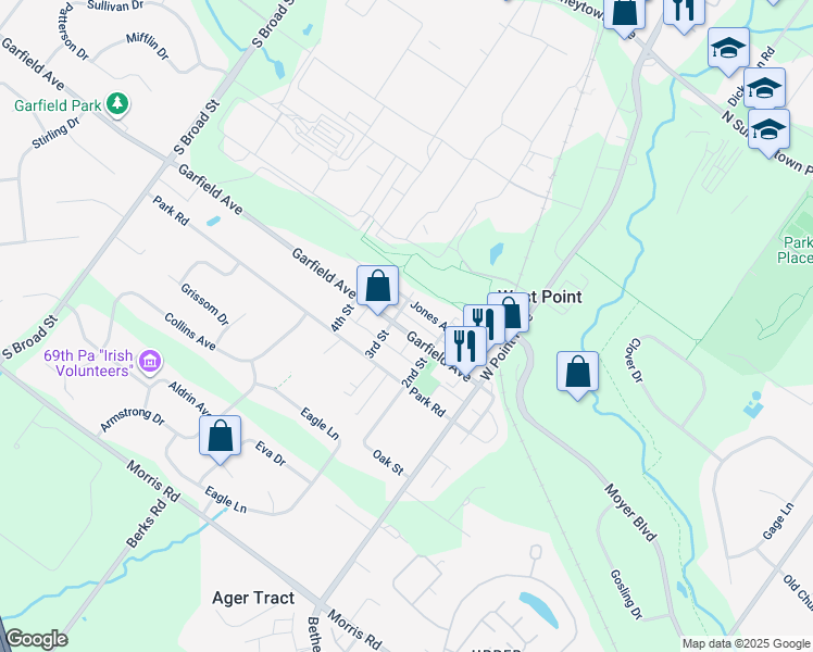 map of restaurants, bars, coffee shops, grocery stores, and more near 657 Garfield Avenue in Lansdale