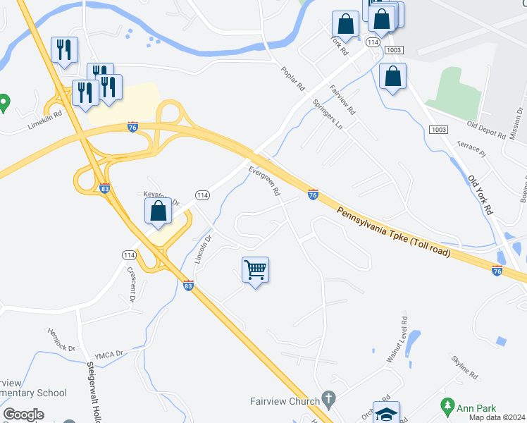 map of restaurants, bars, coffee shops, grocery stores, and more near 337 Weatherstone Drive in New Cumberland