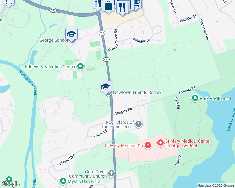 map of restaurants, bars, coffee shops, grocery stores, and more near 1441 Newtown-Langhorne Road in Langhorne