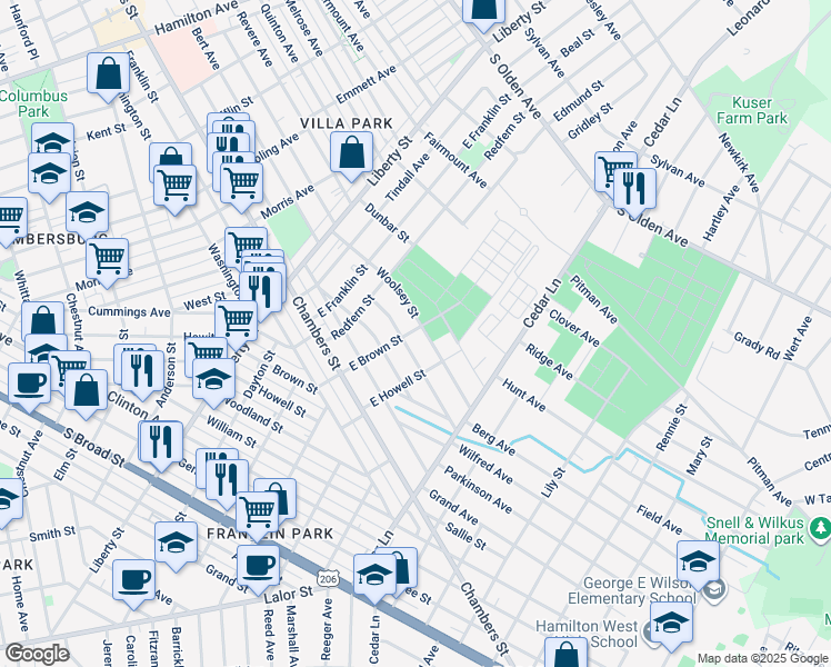 map of restaurants, bars, coffee shops, grocery stores, and more near 121 Emanuel Street in Hamilton Township