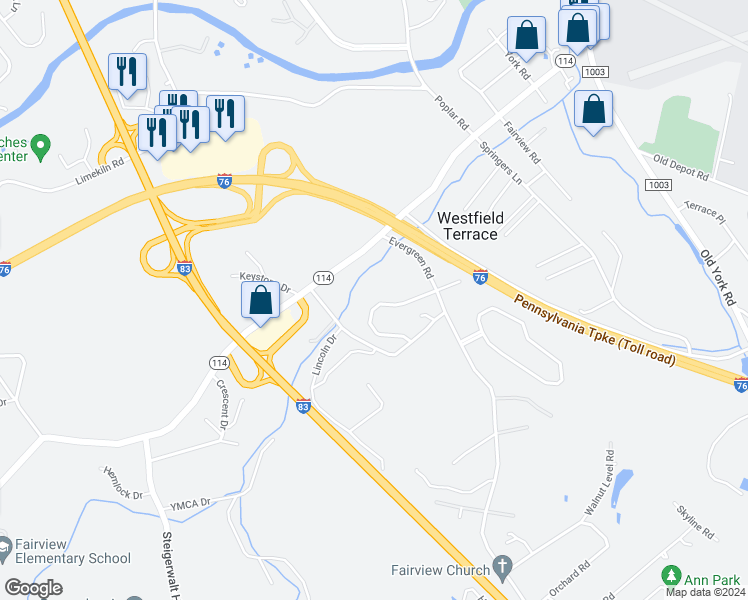map of restaurants, bars, coffee shops, grocery stores, and more near 341 Weatherstone Drive in New Cumberland