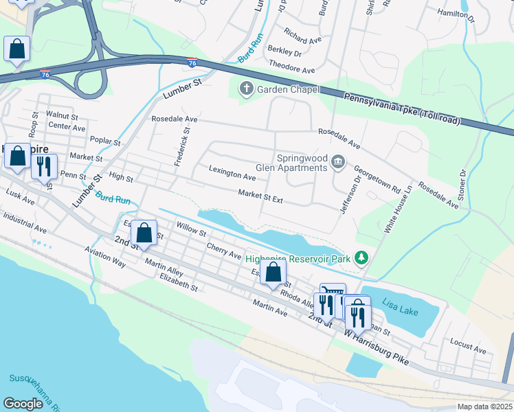 map of restaurants, bars, coffee shops, grocery stores, and more near 1892 Lakeside Drive in Middletown