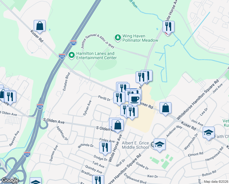 map of restaurants, bars, coffee shops, grocery stores, and more near 4 Kosco Court in Hamilton Township