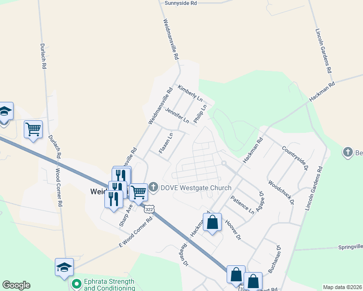 map of restaurants, bars, coffee shops, grocery stores, and more near 509 Foggy Bottom Road in Ephrata