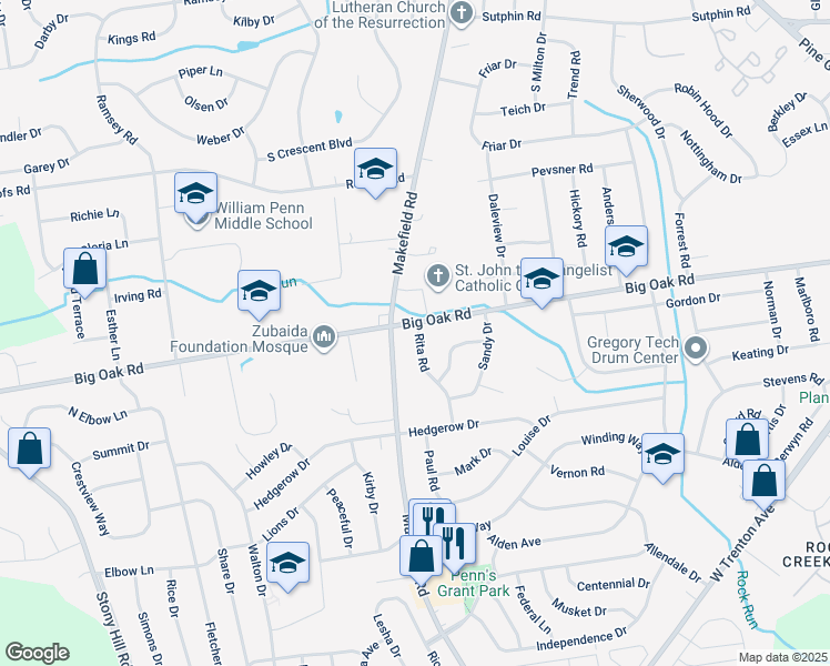 map of restaurants, bars, coffee shops, grocery stores, and more near 4 Rita Road in Morrisville