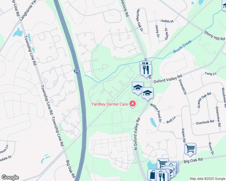 map of restaurants, bars, coffee shops, grocery stores, and more near 6905 Spruce Mill Drive in Yardley
