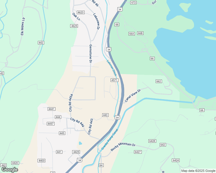 map of restaurants, bars, coffee shops, grocery stores, and more near 55 County Road in Grand Lake
