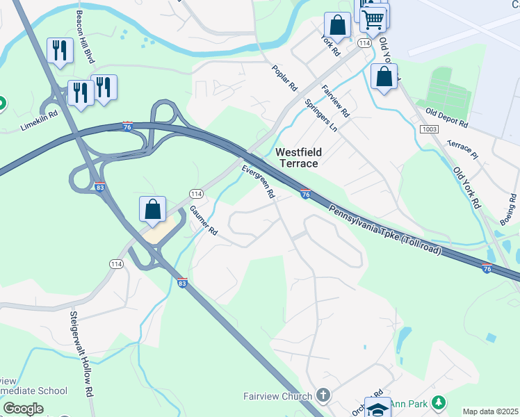 map of restaurants, bars, coffee shops, grocery stores, and more near 318 Weatherstone Drive in New Cumberland