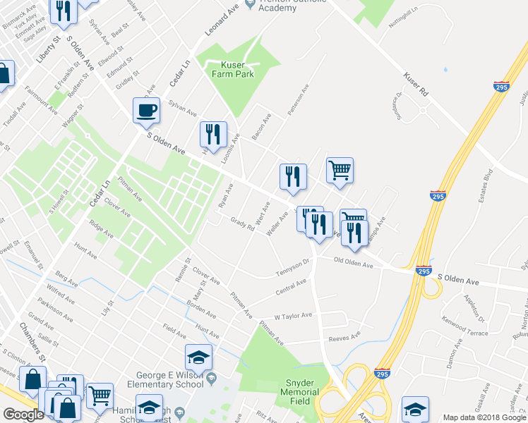 map of restaurants, bars, coffee shops, grocery stores, and more near 37 Wert Avenue in Trenton