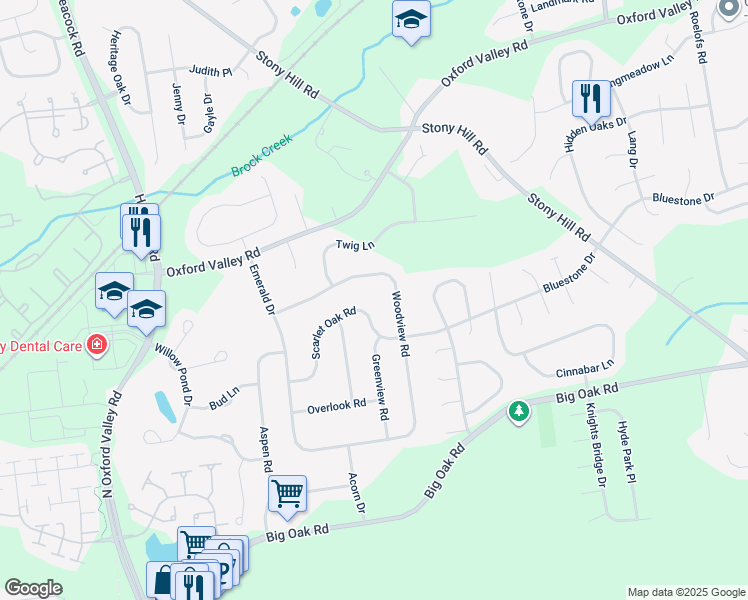 map of restaurants, bars, coffee shops, grocery stores, and more near 1436 Scarlet Oak Road in Yardley