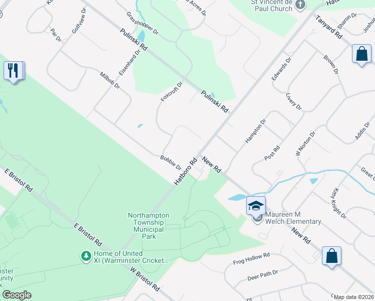 map of restaurants, bars, coffee shops, grocery stores, and more near 56 Timothy Drive in Ivyland