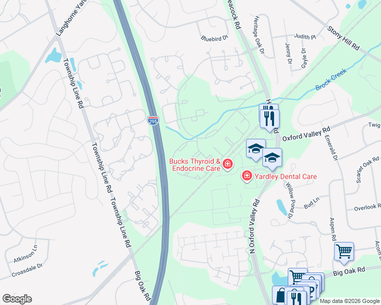 map of restaurants, bars, coffee shops, grocery stores, and more near 8903 Spruce Mill Drive in Yardley
