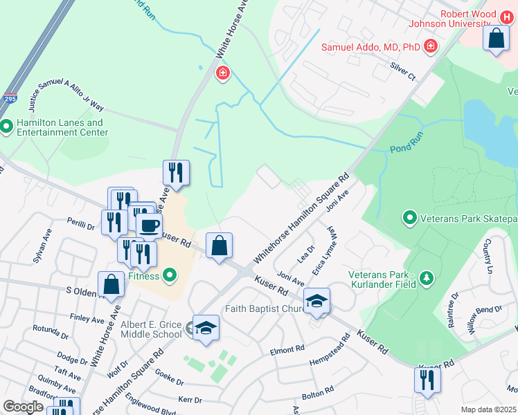 map of restaurants, bars, coffee shops, grocery stores, and more near 1262 Whitehorse Hamilton Square Rd in Hamilton Township