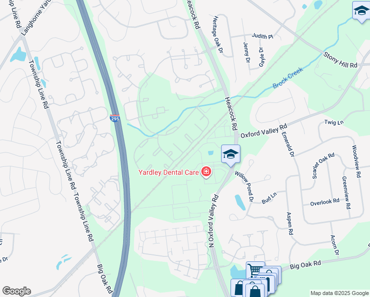 map of restaurants, bars, coffee shops, grocery stores, and more near 5002 Spruce Mill Drive in Yardley