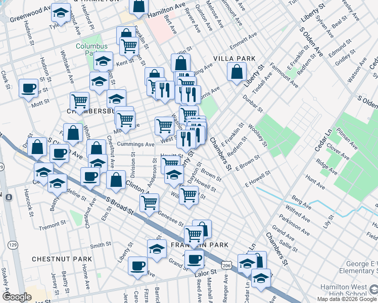 map of restaurants, bars, coffee shops, grocery stores, and more near 920 Liberty Street in Trenton