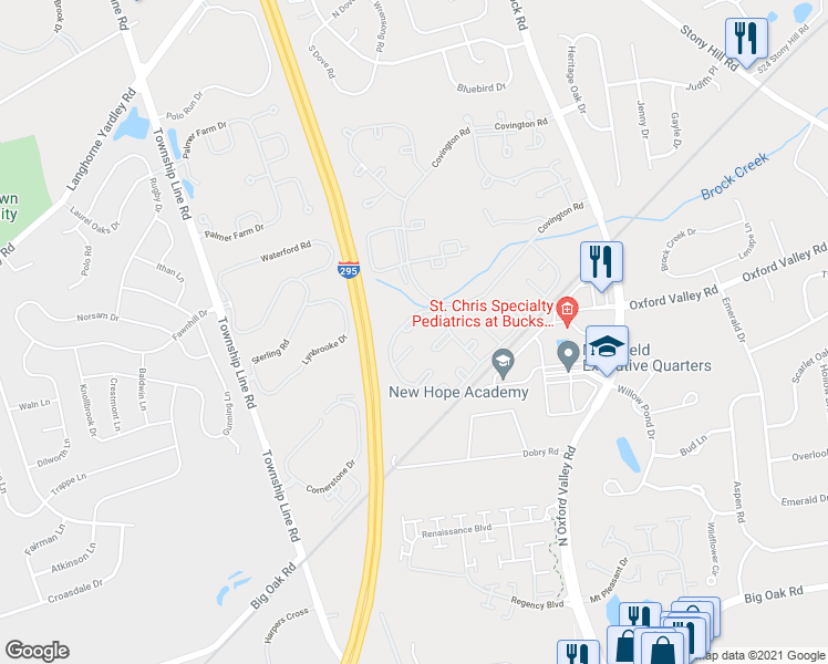 map of restaurants, bars, coffee shops, grocery stores, and more near 8701 Spruce Mill Drive in Yardley