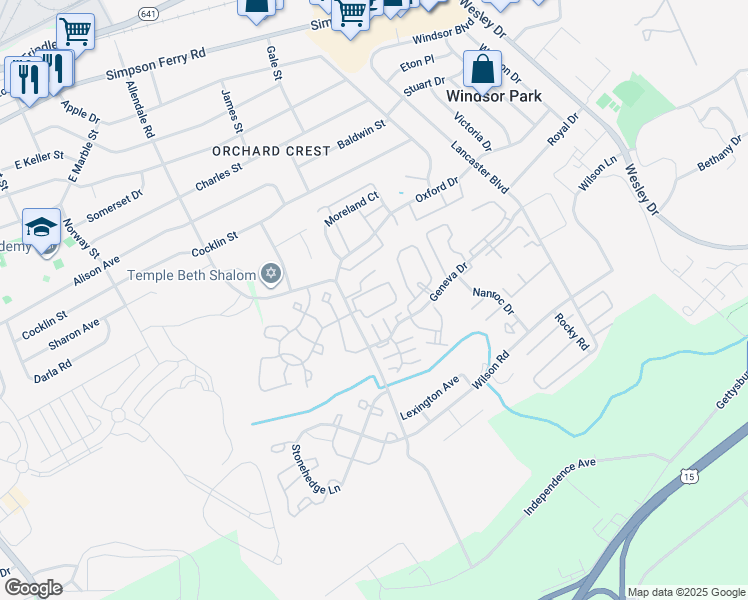 map of restaurants, bars, coffee shops, grocery stores, and more near 401 Garden Drive in Mechanicsburg