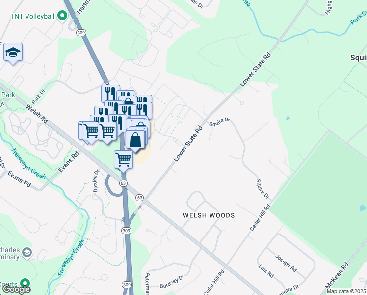 map of restaurants, bars, coffee shops, grocery stores, and more near 700 Lower State Road in North Wales