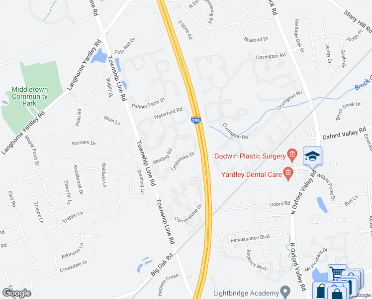 map of restaurants, bars, coffee shops, grocery stores, and more near 2301 Lynbrooke Drive in Yardley