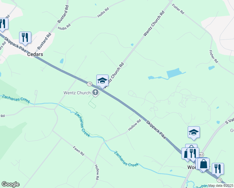 map of restaurants, bars, coffee shops, grocery stores, and more near 3237 West Skippack Pike in Lansdale