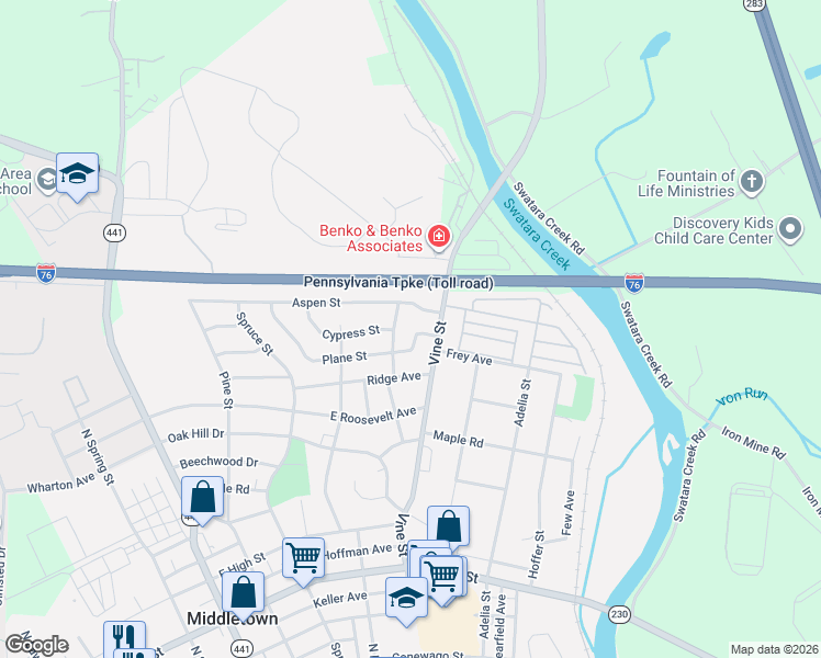 map of restaurants, bars, coffee shops, grocery stores, and more near 478 Aspen Street in Middletown