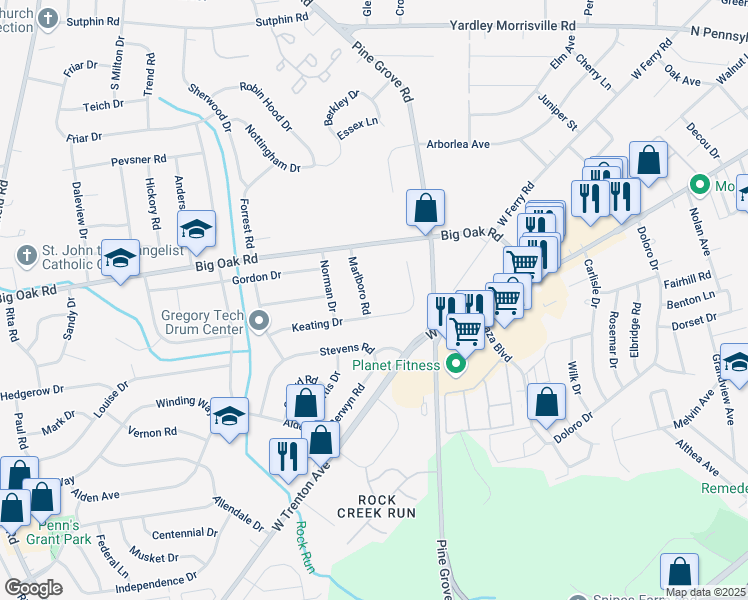 map of restaurants, bars, coffee shops, grocery stores, and more near 184 Marlboro Road in Morrisville