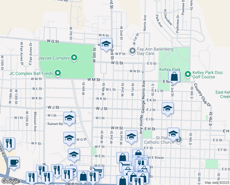 map of restaurants, bars, coffee shops, grocery stores, and more near 301-399 West L Street in McCook