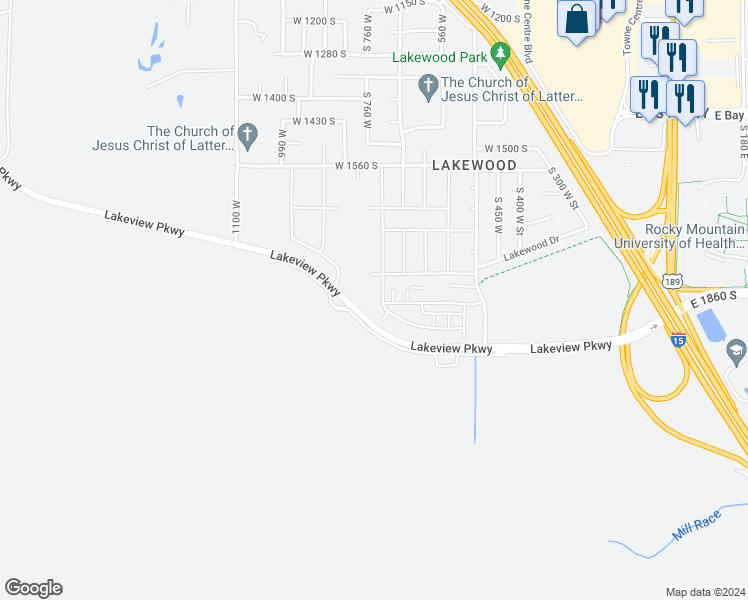 map of restaurants, bars, coffee shops, grocery stores, and more near 1864 South 730 West in Provo