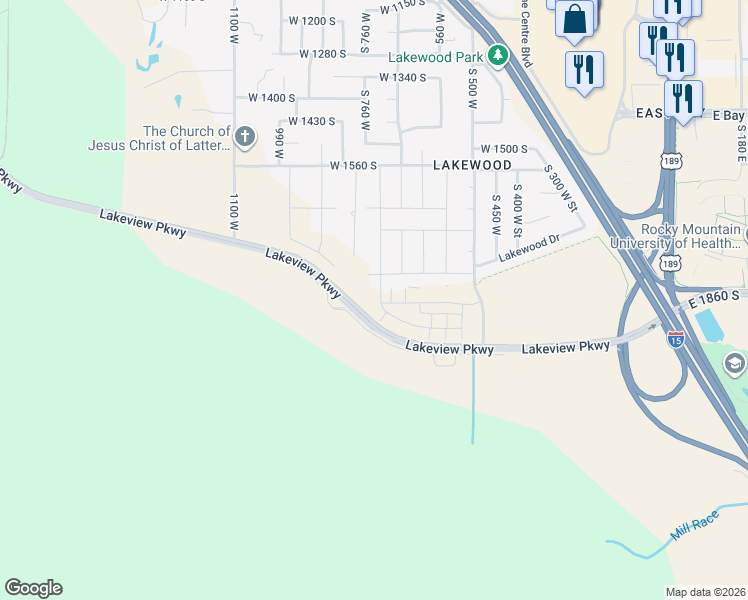 map of restaurants, bars, coffee shops, grocery stores, and more near 1864 South 730 West in Provo