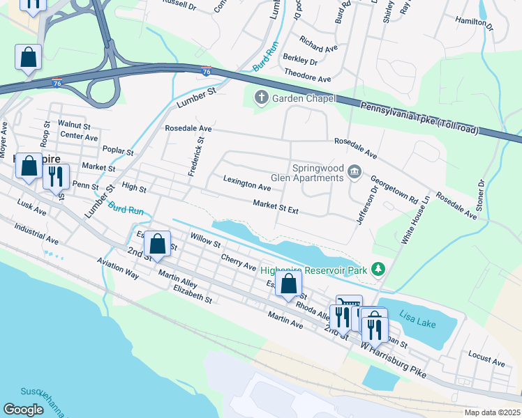 map of restaurants, bars, coffee shops, grocery stores, and more near 2004 Market Street Extension in Middletown