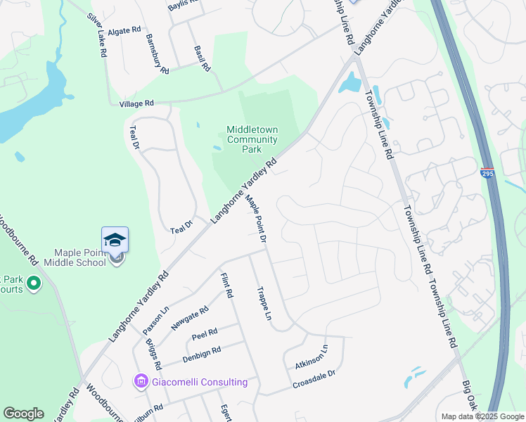 map of restaurants, bars, coffee shops, grocery stores, and more near 2 Amity Court in Langhorne