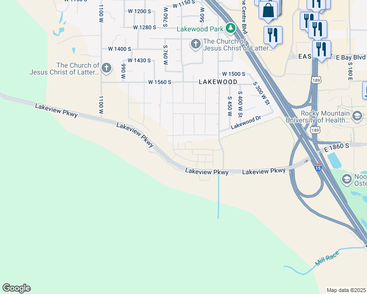 map of restaurants, bars, coffee shops, grocery stores, and more near 675 West 1820 South Street in Provo