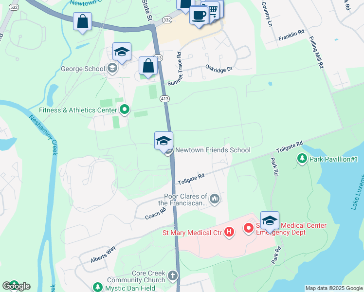 map of restaurants, bars, coffee shops, grocery stores, and more near 1453 Langhorne Newtown Road in Langhorne
