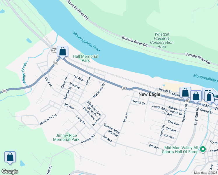 map of restaurants, bars, coffee shops, grocery stores, and more near 400-402 Main Street in New Eagle