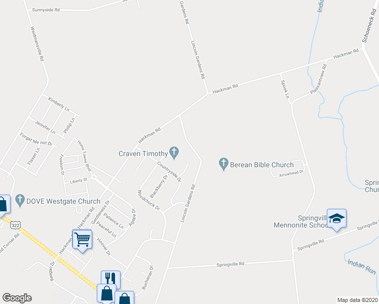 map of restaurants, bars, coffee shops, grocery stores, and more near 708 Lincoln Gardens Road in Ephrata