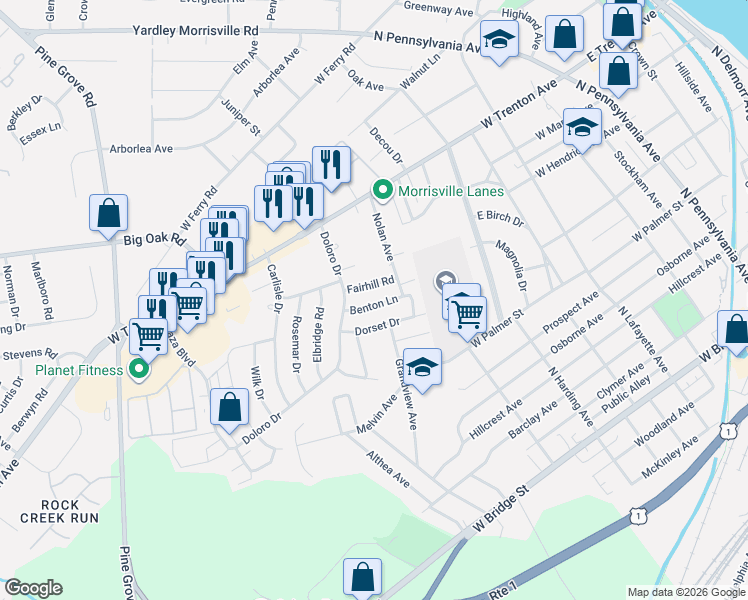 map of restaurants, bars, coffee shops, grocery stores, and more near 603 Fairhill Road in Morrisville