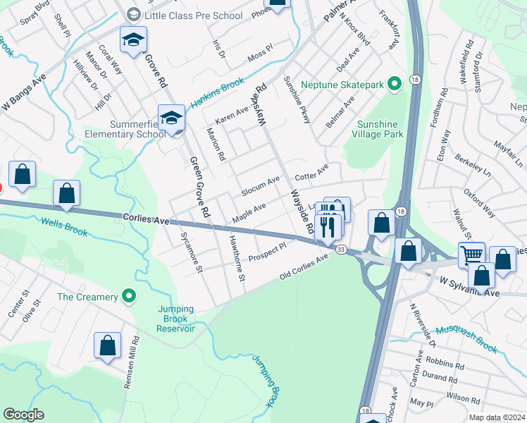 map of restaurants, bars, coffee shops, grocery stores, and more near 415 Maple Avenue in Neptune City