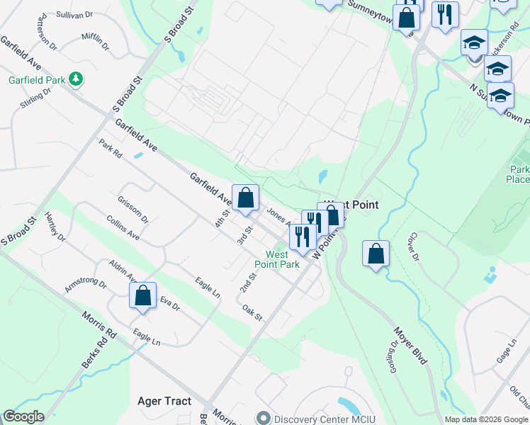 map of restaurants, bars, coffee shops, grocery stores, and more near 676 Jones Avenue in Lansdale